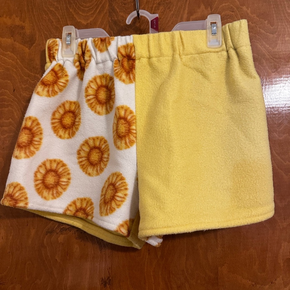 Yellow and White Fleece Shorts with Sunflower Pattern